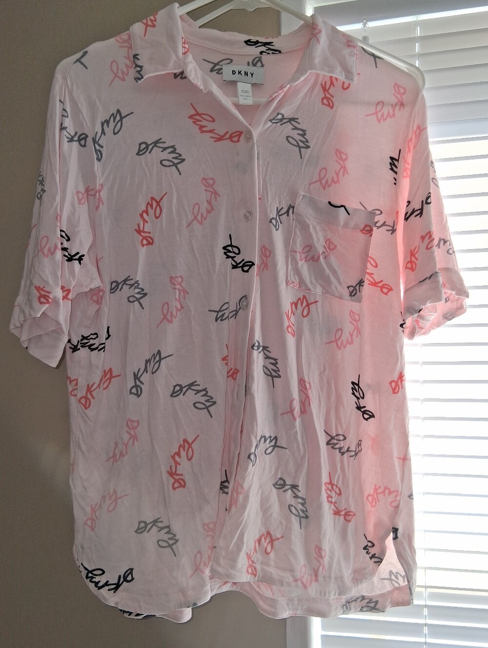 DKNY Pale Pink Logo-Print Short-Sleeve Button-Down Women's Pajama Set (Soft)